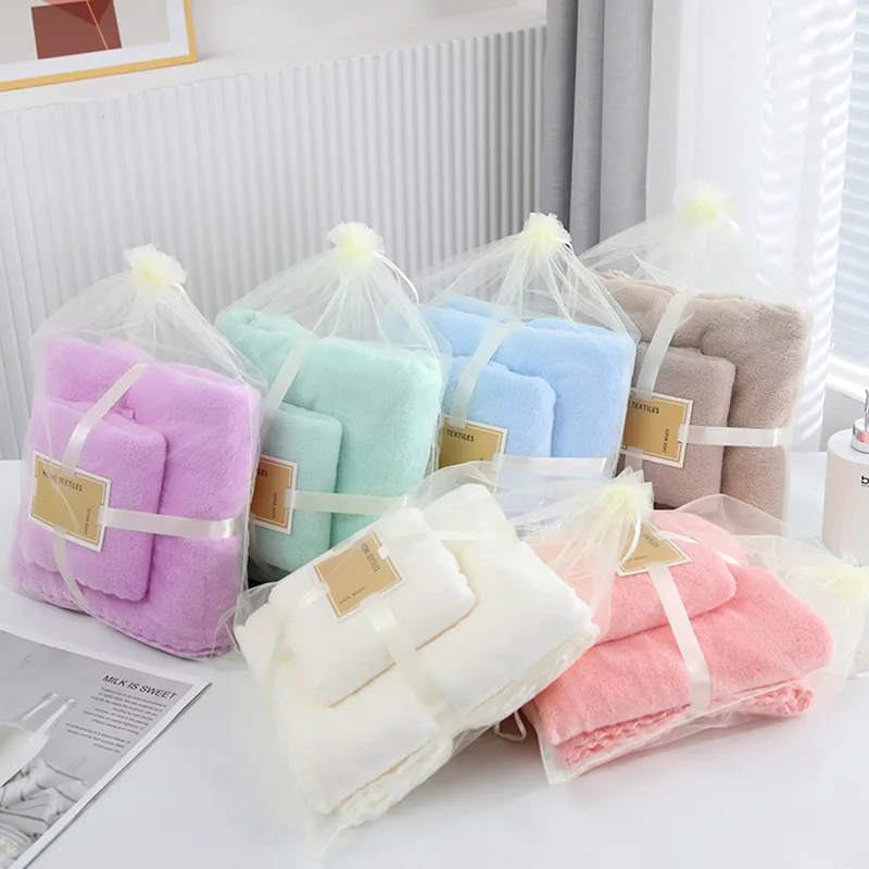 Minimal Fluffy Bath Towel Set Lightweight Breathable Smooth Texture No Shrink Household Bathroom Textiles