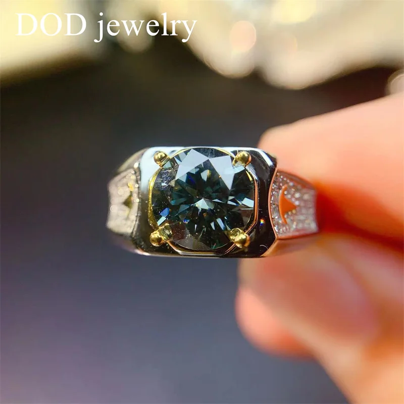 DOD Luxury Men Ring Muscular Style Big Size 2ct Gray Moissanite Real 925 Silver Jewelry Shiny Engagement Ring Party Gift