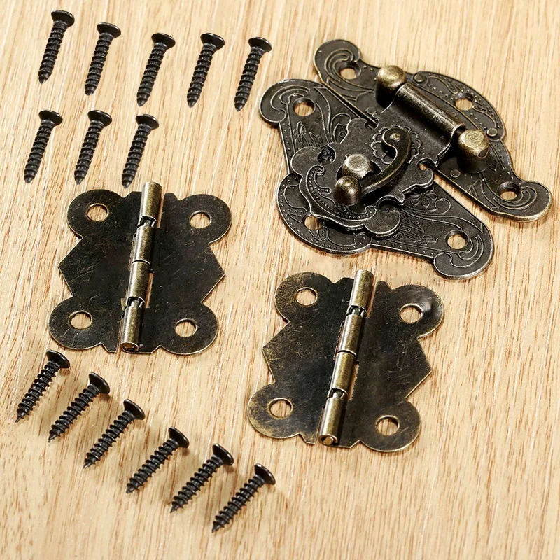 16Pcs/set Vintage Antique Bronze Jewelry Wooden Box Case Toggle Hasp Latch With Cabinet Hinges Furniture Accessories Hardware