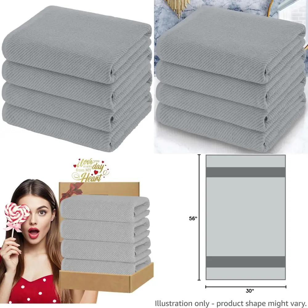 

Luxury Gray Cotton Bath Towels - 30x56, Quick Dry, Lightweight, Thick & Soft, Absorbent Towel Set