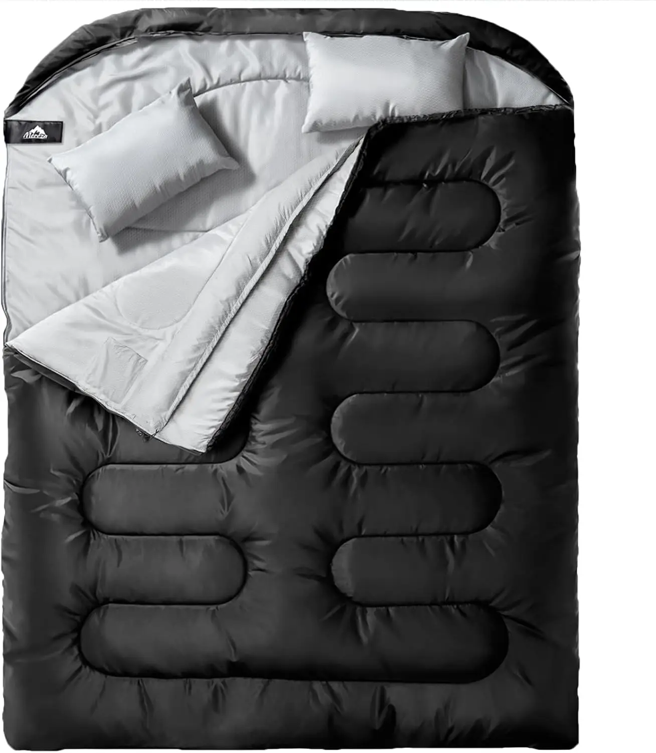

Double Sleeping Bag for Adults with Pillow, XL Queen Size Two Person Sleeping Bag for All Season Camping Hiking Back