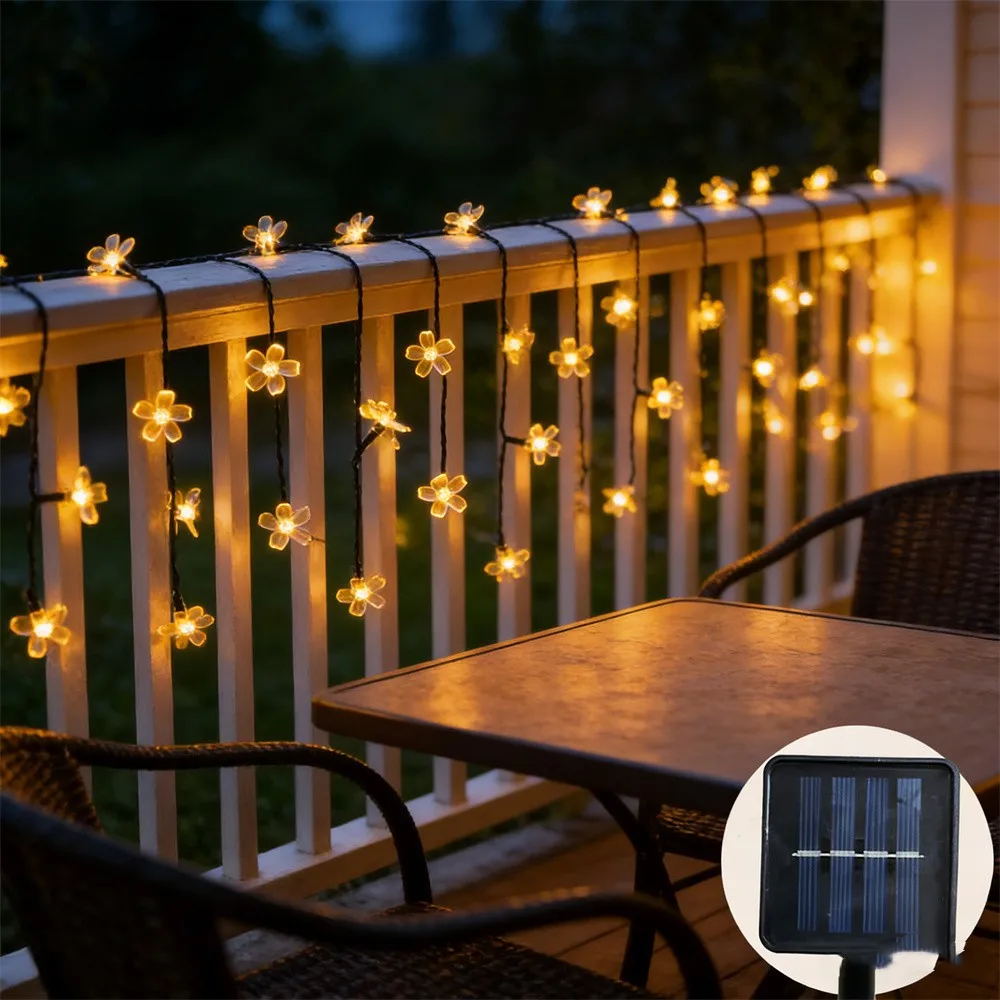 Solar Garden Light Flower Outdoor Solar String Lights Waterproof Fairy Simulation Floral Garlands Lamp Christmas Decoration