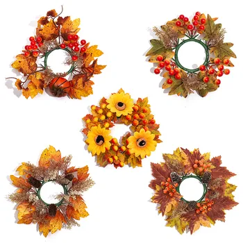 Autumn Maple Leaf Candle Wreath 1