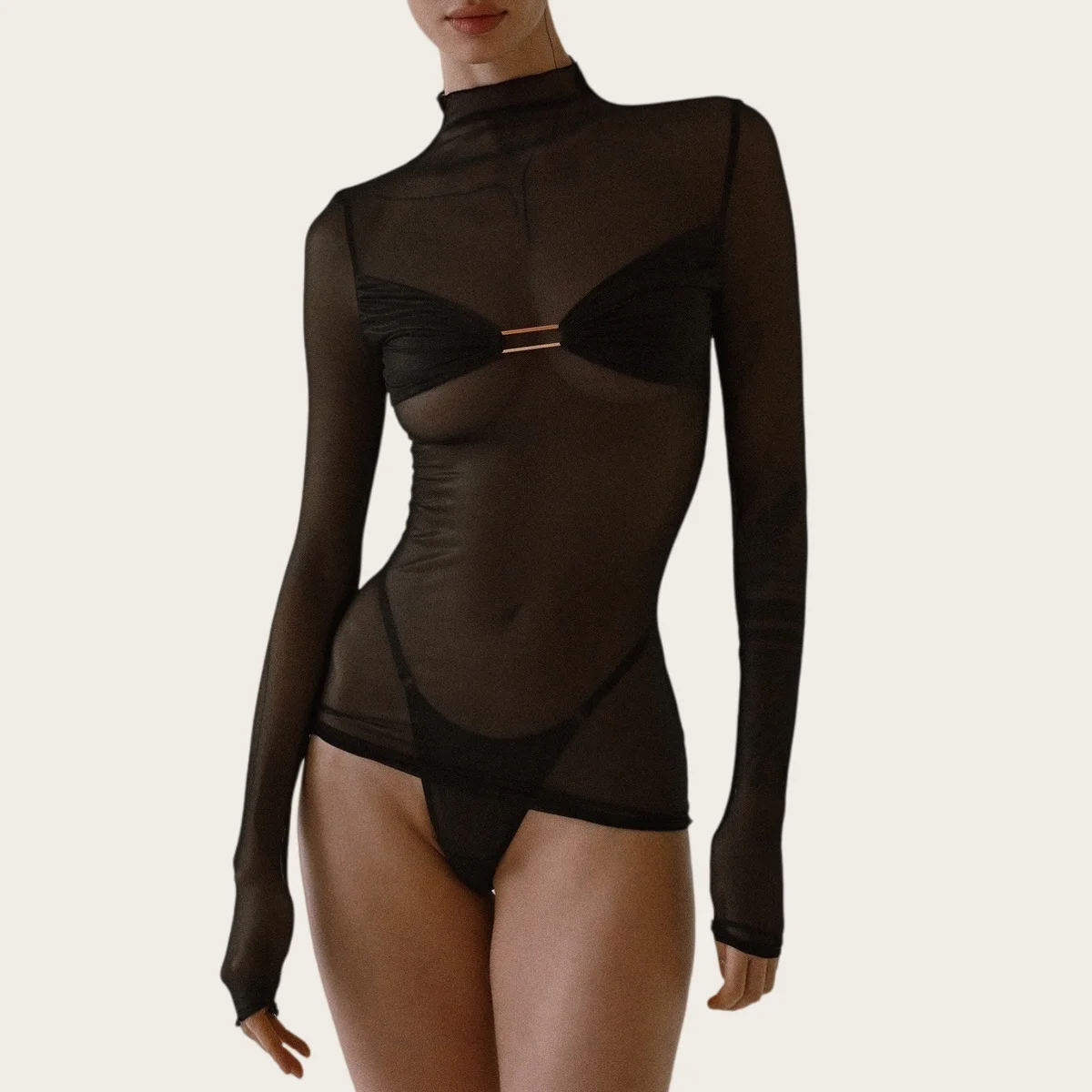 Exclusive Lingeries Femme Ultra Hot Long Sleeve Mini Dress Thong 2PC Bra Chic Girls' Outfit Sexy Intimate Underwear