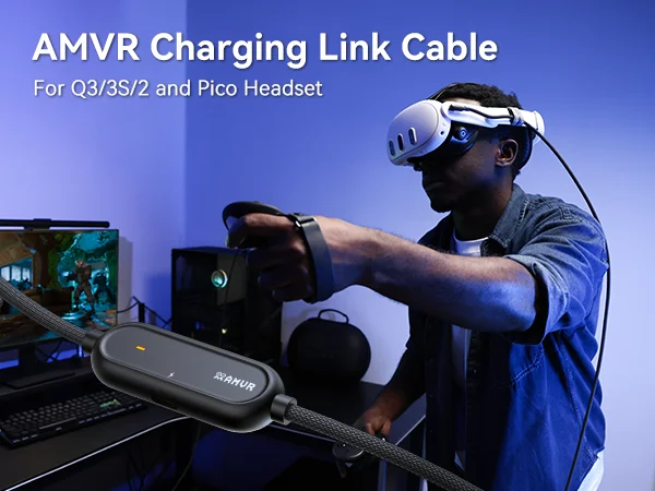 16FT AMVR-Verbindungskabel für Meta Quest 3/3S/2 Pico4 VR-Headset, Nylon-geflochtenes Kabel mit USB 3.0 A-zu-C-Adapter für SteamVR / PCVR – Detail 1