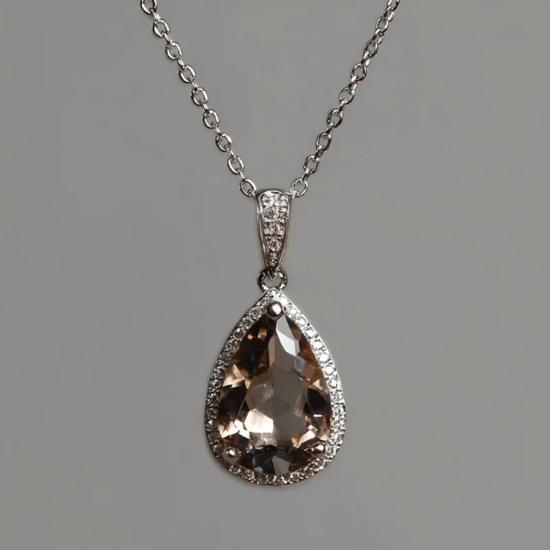 

925 Silver Natural Waterdrop Purple Pendant Necklace Wedding Anniversary Party Temperament Elegant Women's Fashion Jewelry