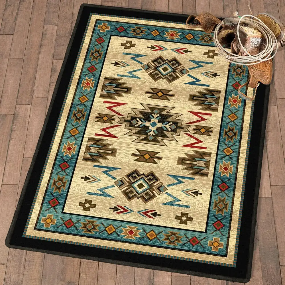 Living Room Rug Southwestern Navajo Aztec Printed Large Rectangular Carpet Non Slip for Coffee Table Sofa Floor Decor