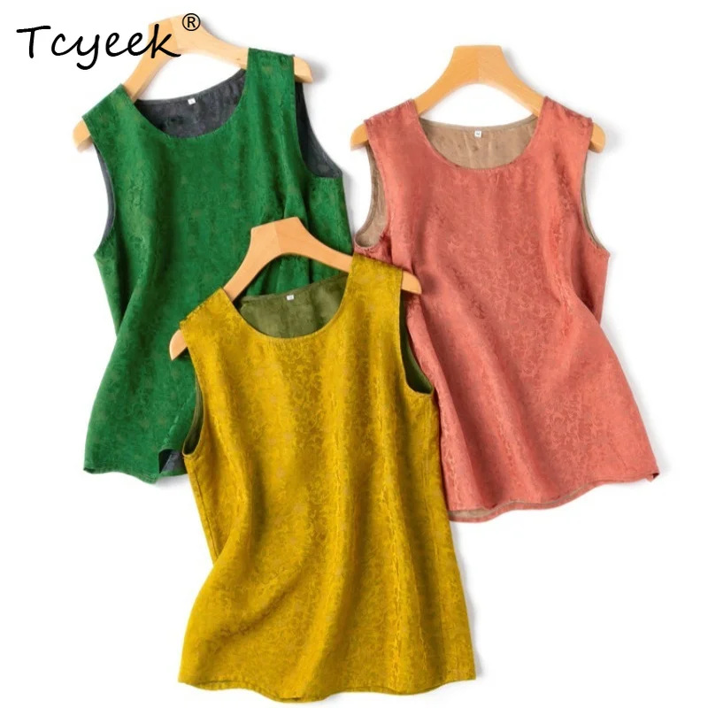 Tcyeek 100% Real Mulberry Silk Tops for Women 2026 Summer High-quality Breathable Cool Reversible Tanks Woman Clothes Haut Femme