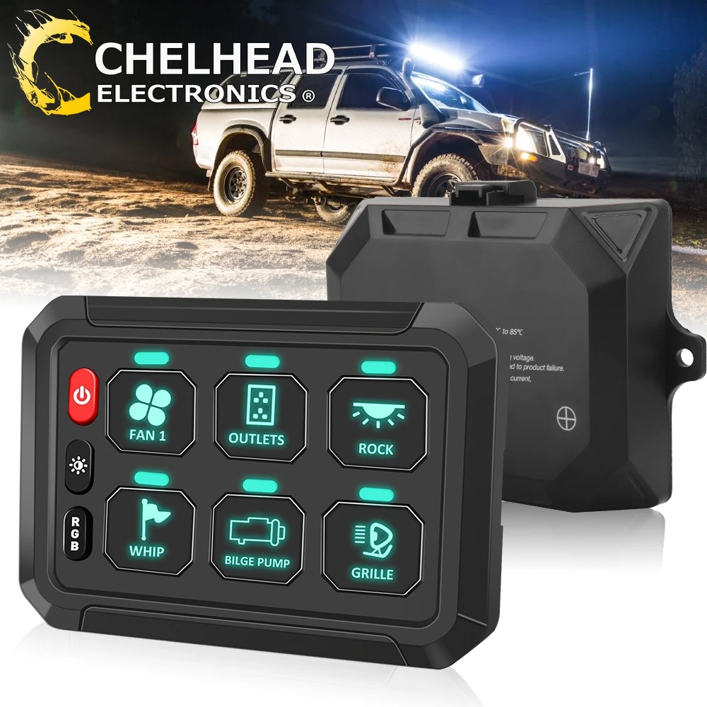

6 Gang RGB Switch Panel Universal Circuit Control Relay System Box Controller for UTV ATV Golf Cart Truck SUV RV Offroad Marine