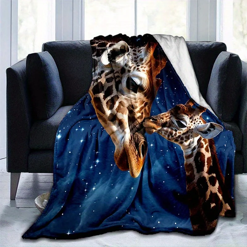 Animals Giraffe Thin Blanket, Lightweight Flannel Throw For Sofa, Bed, Travel, Camping, Livingroom, Office, Couch, Chair