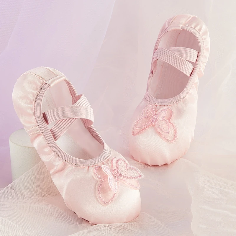 

Girls Ballet Shoes Butterfly Silk Soft Sole Ballet Dance Slippers Children Practise Ballerina Shoes Woman Gymnastics