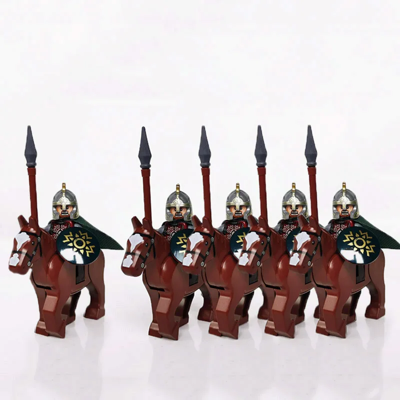 5 set castello medievale cavaliere Dark Sauron Battle Five armiers Rohan King Roman Solider con cavallo figura Building Block giocattoli per bambini