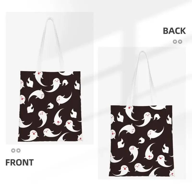 Reusable Hu Tao Ghost Pattern Shopping Bag Women Shoulder Canvas Tote Bag Portable Genshin Impact Grocery Shopper Bags