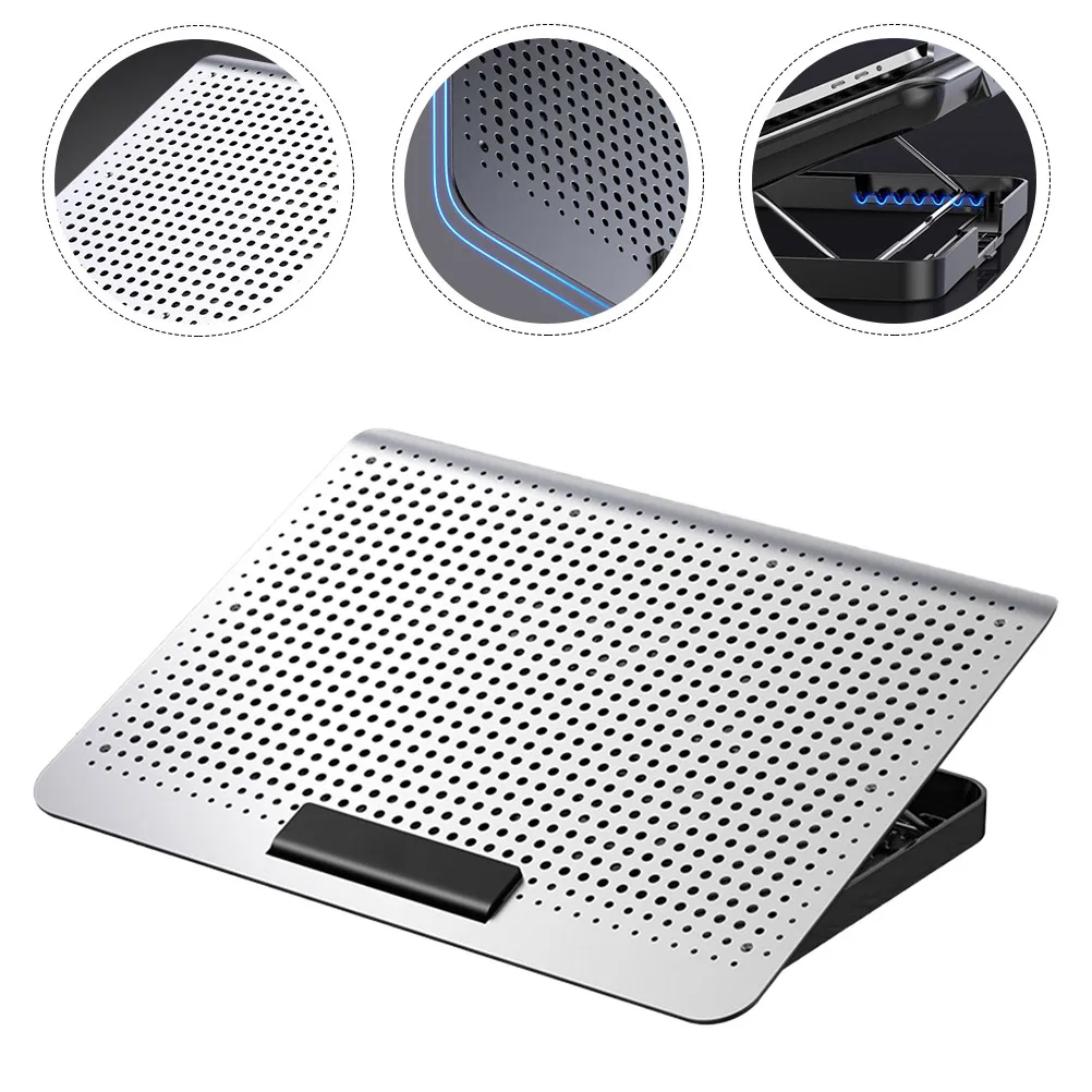 

1Pcs Adjustable Laptop Cooler Rack Metal Aluminum Alloy Panel Foldable Laptop Stand Cooling Rack Dual USB Ports Seven Height