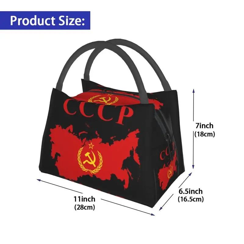 Sovjet Union Map Cccp Ussr Hamer En Sikkel Rode Ster Geïsoleerde Lunch Tas Voor School Kantoor Draagbare Thermische Koeler Bento Box