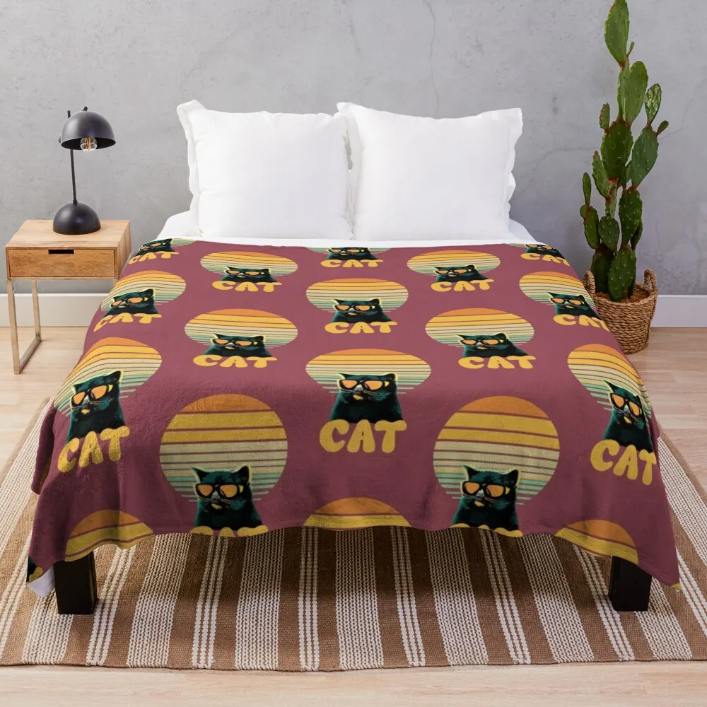 

v3 Black Cat And Sun Vintage Throw Blanket Sleeping Bag anime Furry Blankets