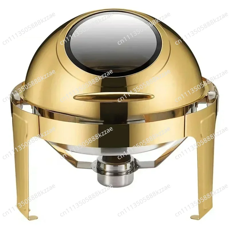 6L Large Roll Top Round Dining Silver Chafing Dish Food Warmer，Hotel Large Stainless Steel Gold Hot Pot