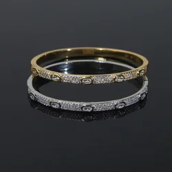 Luxury 58mm Geometric Oval Cz Bangles for Women Micro Paved Bling Cubic Zirconia Gold and Platinum Plated Color Fashion Jewelry