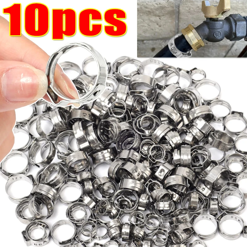 Stainless Steel Ear Clips for Single Ear Hose Clamps Hardware Fastener for Water Pipes Vacuum Hoses PEX Clamp Ring Crimp 10pcs