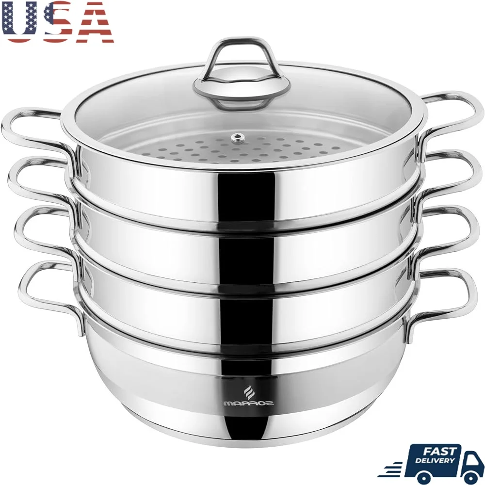 

Stainless Steel Dumpling Steamer Pot 3-Tier Cookware with Lid Induction Compatible Vegetable Cooking Steaming Kitchen Utensil