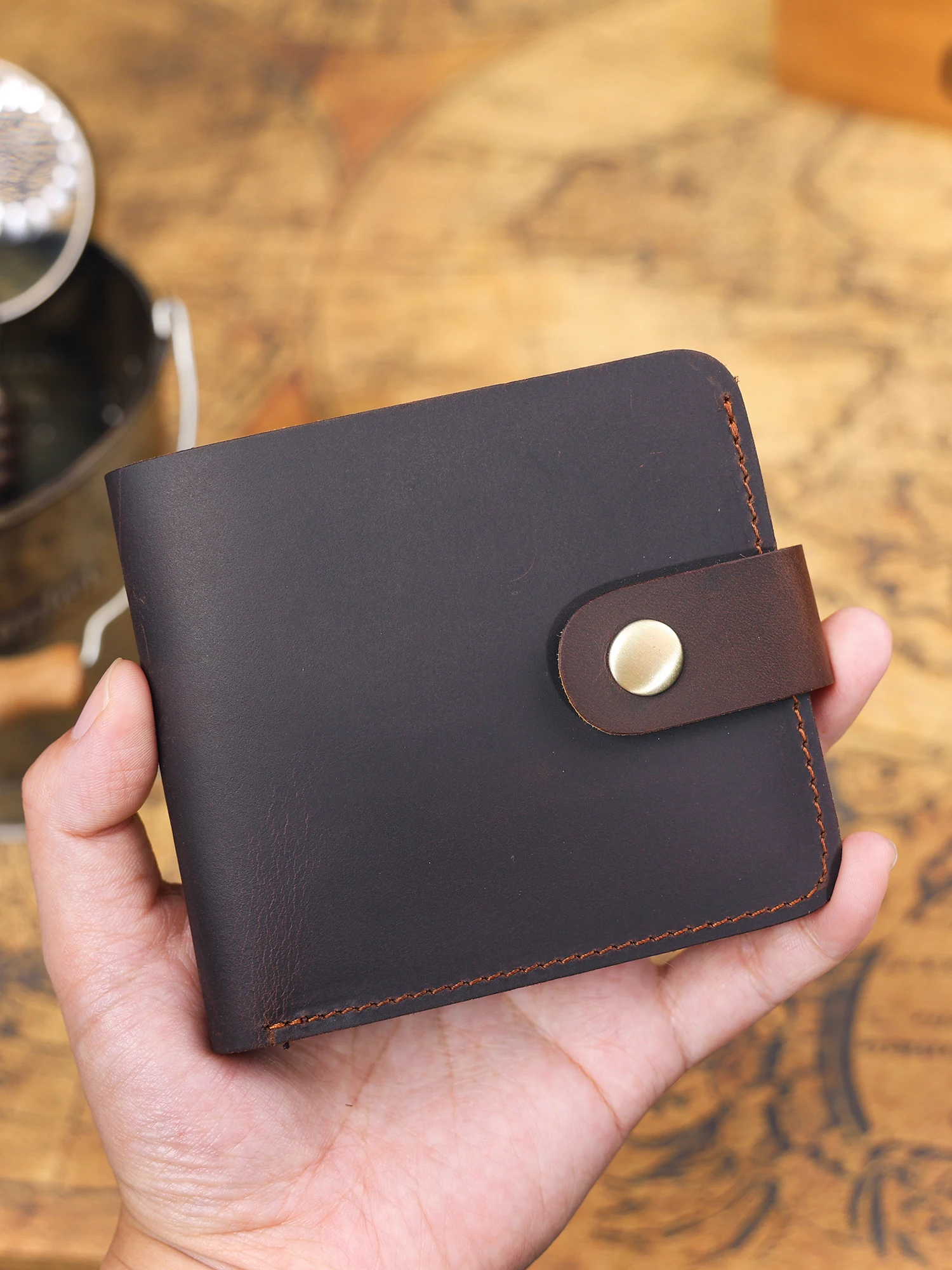 Echtes Leder Herren Kurzgeldbörse Kartenhalter Einfache Mini-Geldbörse Crzay House Leder Perfekt zum Tragen von Bargeld & Karten – Detail 4