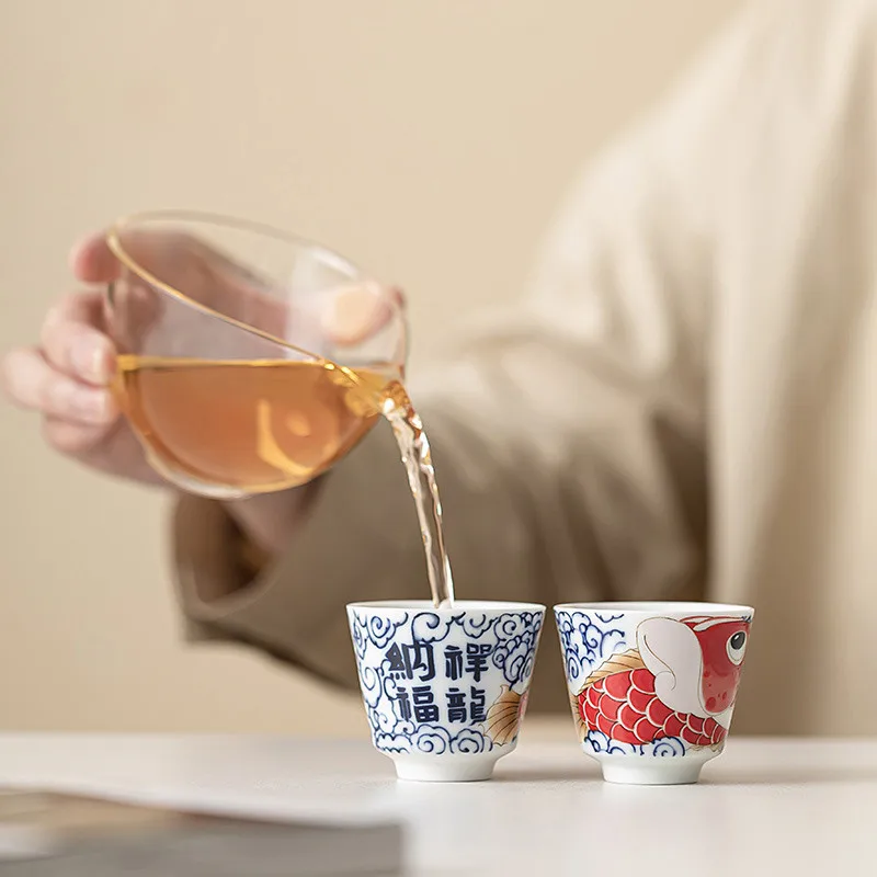 Picture 3: 1 Pc Chinese Vintage Porcelain Tea Cup Handmade Dragon Fish Ceramic Teacup Household Tea Bowl Teaware Personal Meditation Cup