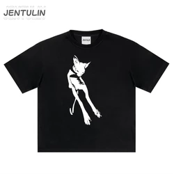 Summer Men's T-Shirt Fashion Tops Tees Male Casual Cotton Clothing Short Sleeve Streetwear Cats Print Graphic T-Shirt Punk Y2k