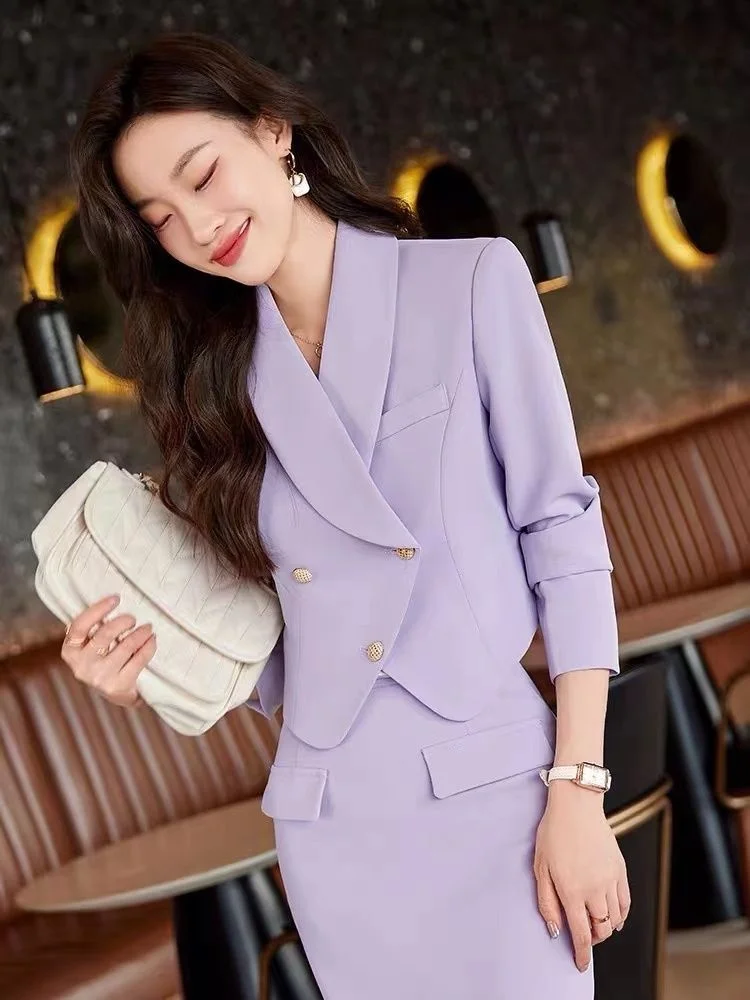 Blue Suit Two Piece Set Female Temperament Celebrity Small Fragrance Professional Suit Half Body Skirt High-end Short Jacket