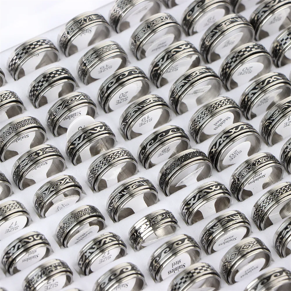 20Pcs/Lot Rotatable Spinner Stainless Steel Rings For Women Men Mix Style Fashion Jewelry Party Gifts Wholesale No Fade image 3
