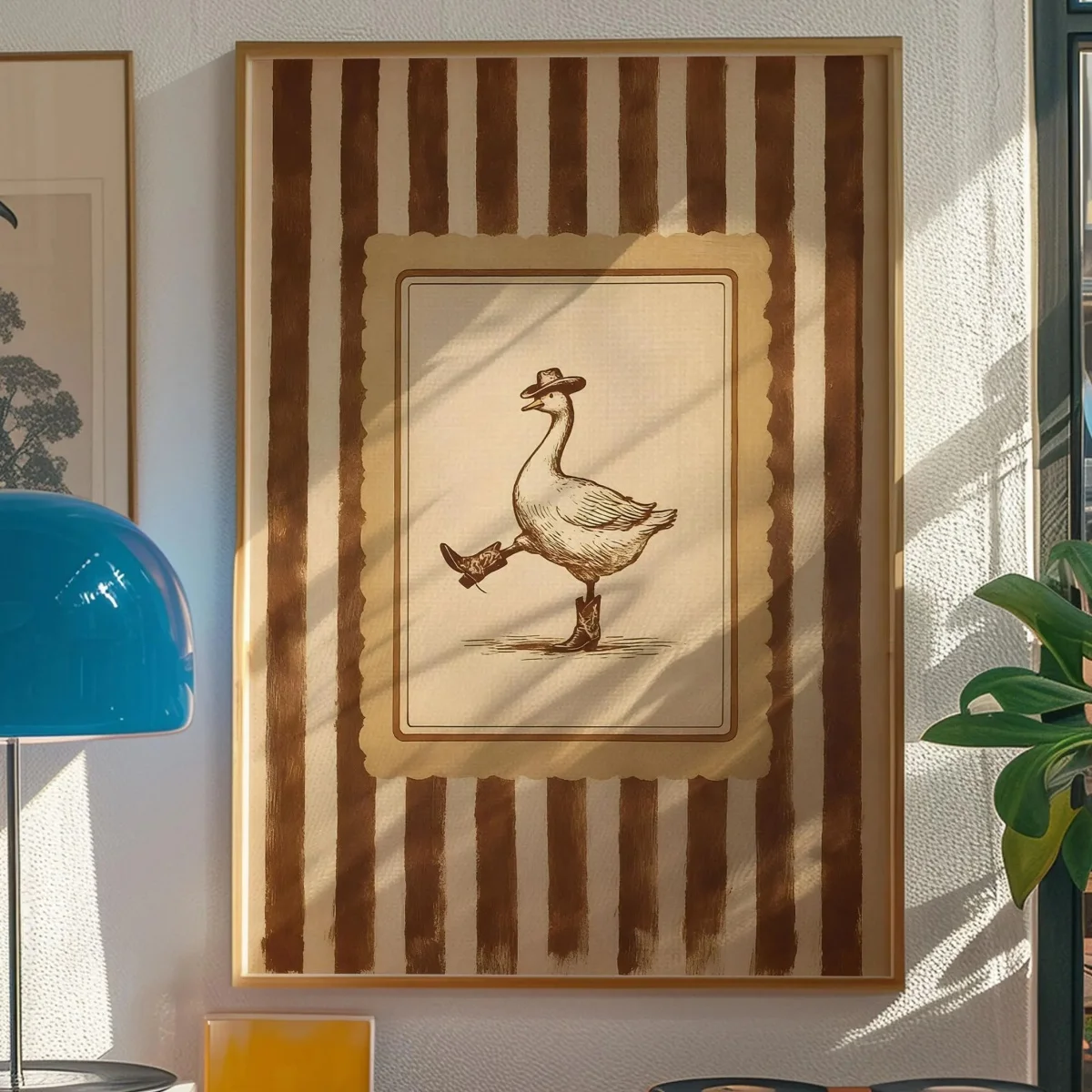 Rustic Silly Cowboy Goose Canvas Print Poster Vintage Funny Western Dancing Duck Art Prints Bedroom Wall Art Home Decor Poster