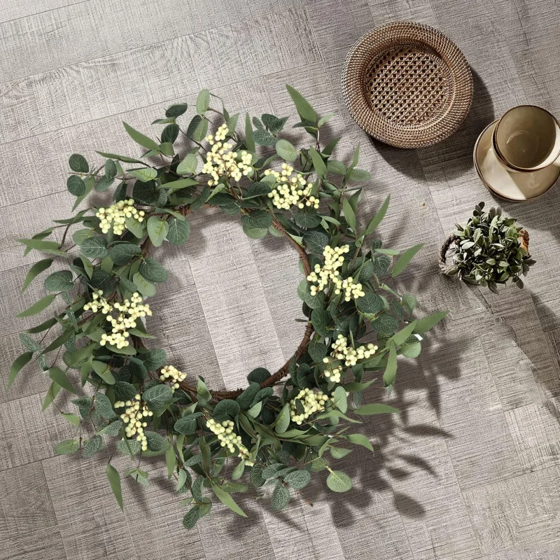 

20In Artificial Eucalyptus Wreath with White Berries for Front Door Porch Window Farmhouse Home Decor Spring Summer Fall Wedding
