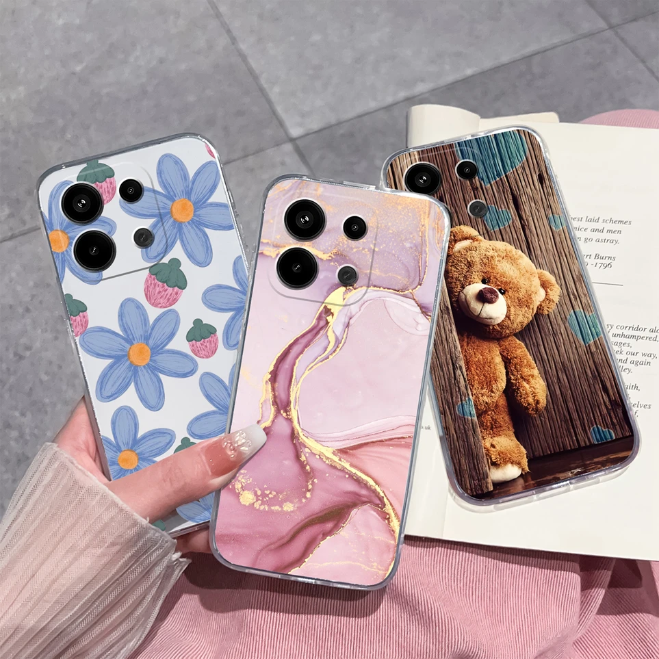 Phone Cases For Xiaomi Redmi Note 13 4G Cute Cats Transparent Silicone Soft TPU Coques For Note 13Pro 4G Shockproof Cover Fundas