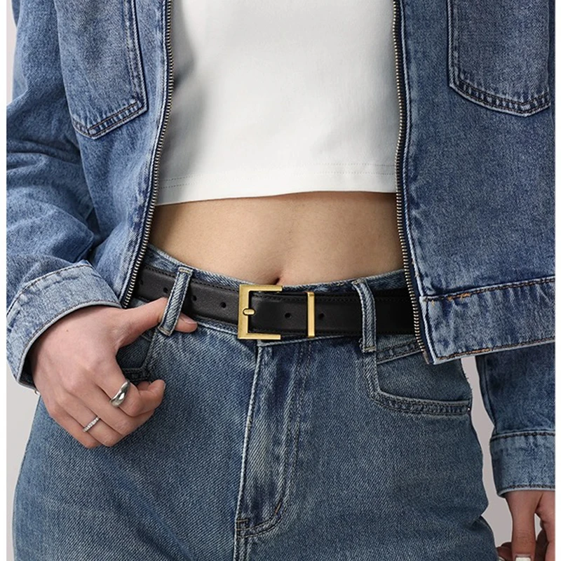 女性用本革ベルト,スクエア合金バックル,トレンディなベルト,ジーンズ用,カジュアルドレス,ファッショナブル,新品,ラグジュアリー