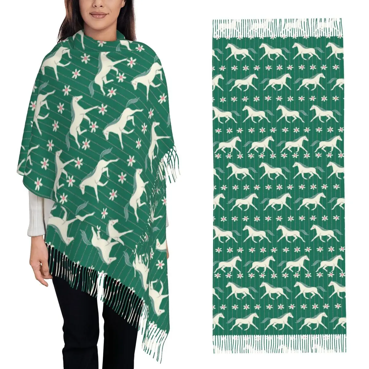 

Horse Pattern Scarf Tassel Scarves Women Soft Warm Shawls and Wraps Large Fall Winter Shawl Wrap