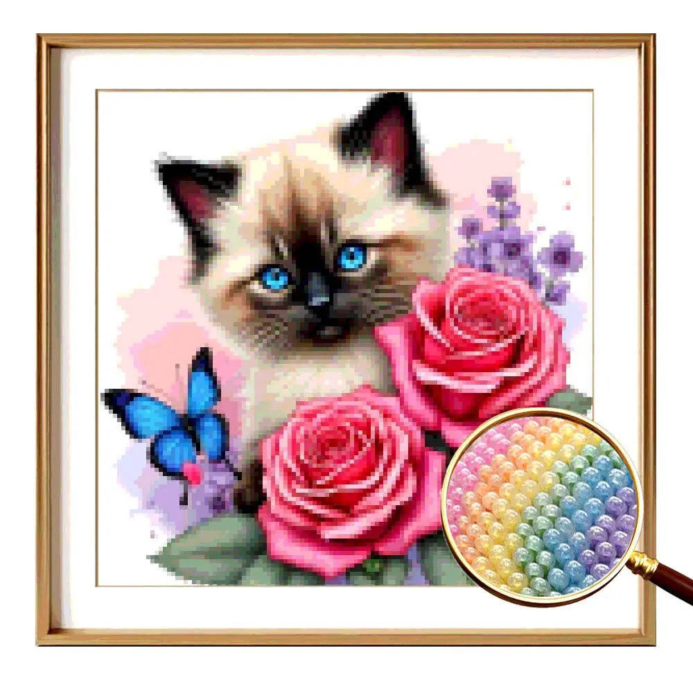 

Part Bead Cross Stitch Sets Cat Rose Animal Butterfly Patterns Needlework Picture Printed Canvas Diy Kit Adults Wall Decoration