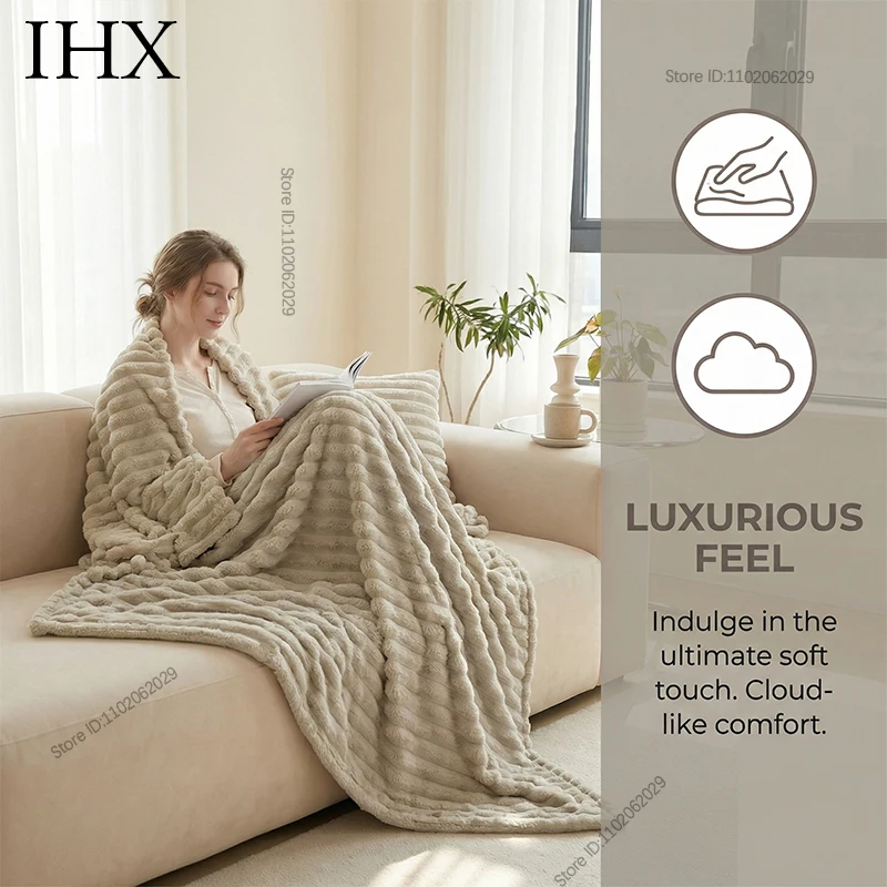 IHX Solid Color Imitation Rabbit Plush Milk Plush Thickened Thermal Leisure Home Blanket Office Nap Blanket, Custom Blanket Size