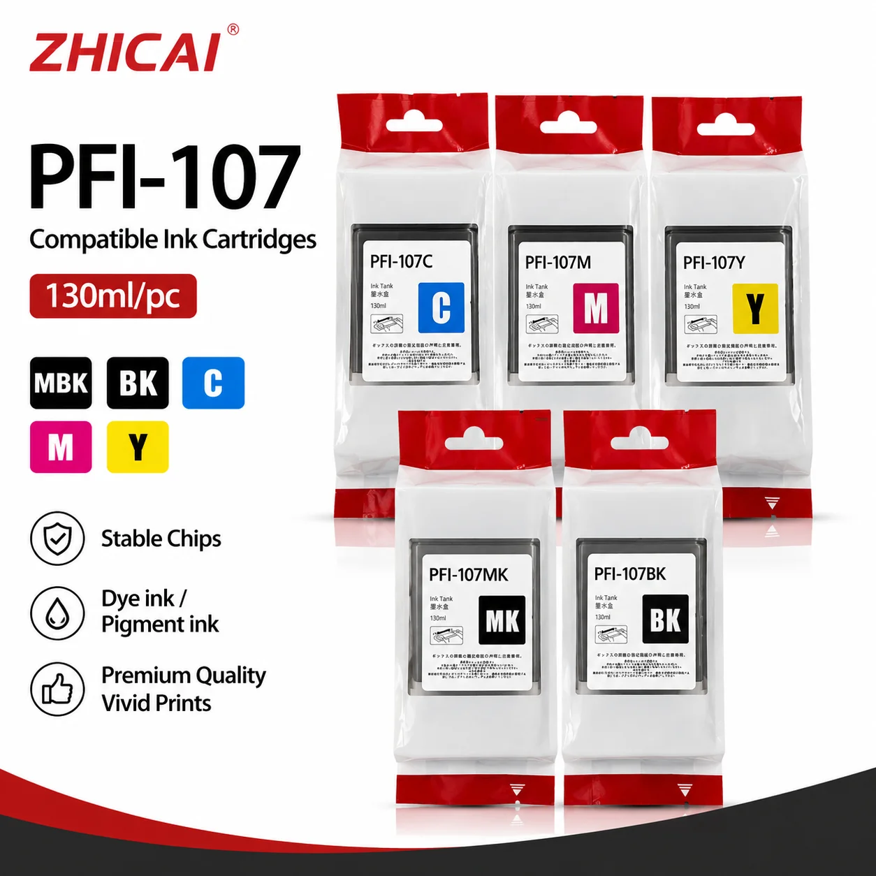 PFI107 PFI-107 pfi107 Compatible Ink Cartridge For Canon iPF670 iPF680 iPF685 iPF770 iPF780 iPF785 Printer With Pigment