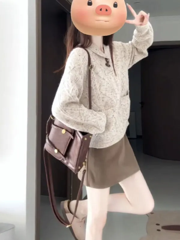 

Retro Soft Knitted ort Top Faionable Cute Unique Autumn 2026 Women's Regular Fit Long Sve V-Ne Ci Walk Street Sle