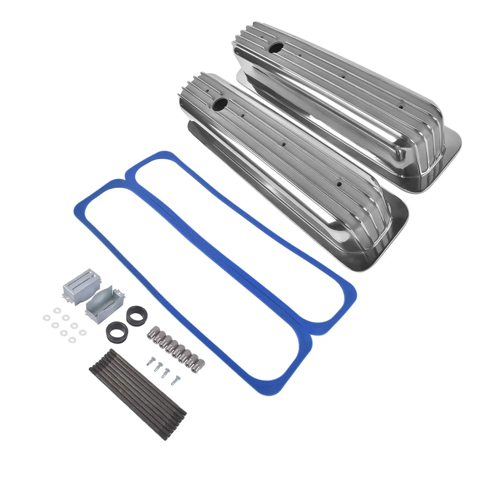 Pokrywy zaworów Vortec z wysokimi aluminiowymi żebrami AP02, polerowane, z centralnym śrubowaniem, czarne, do Chevy SBC 350 450 5.0L-5.7L