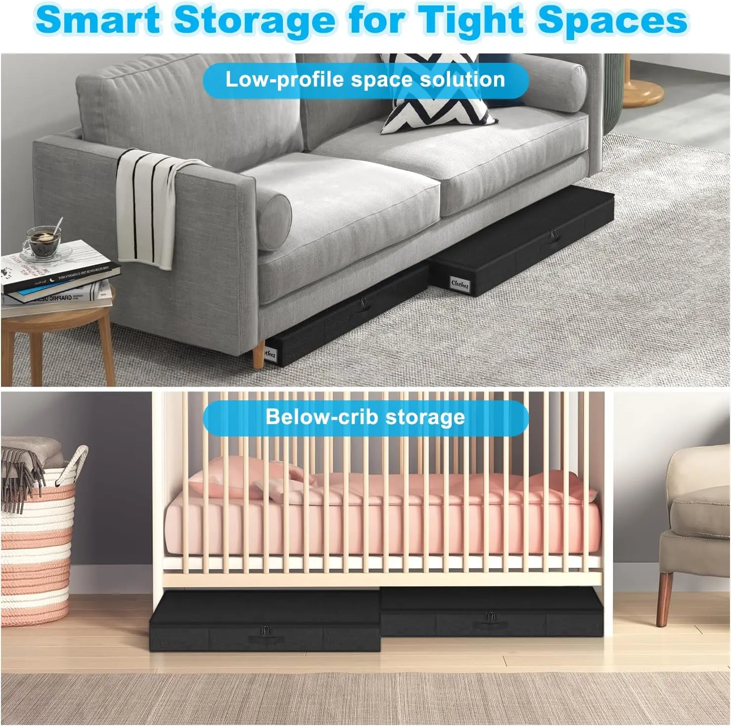 4er-Pack schlanke Aufbewahrungsbehälter unter dem Bett, 4,5 Zoll faltbarer Organizer mit niedrigem Profil für Kleidung, Decken, Spielzeug