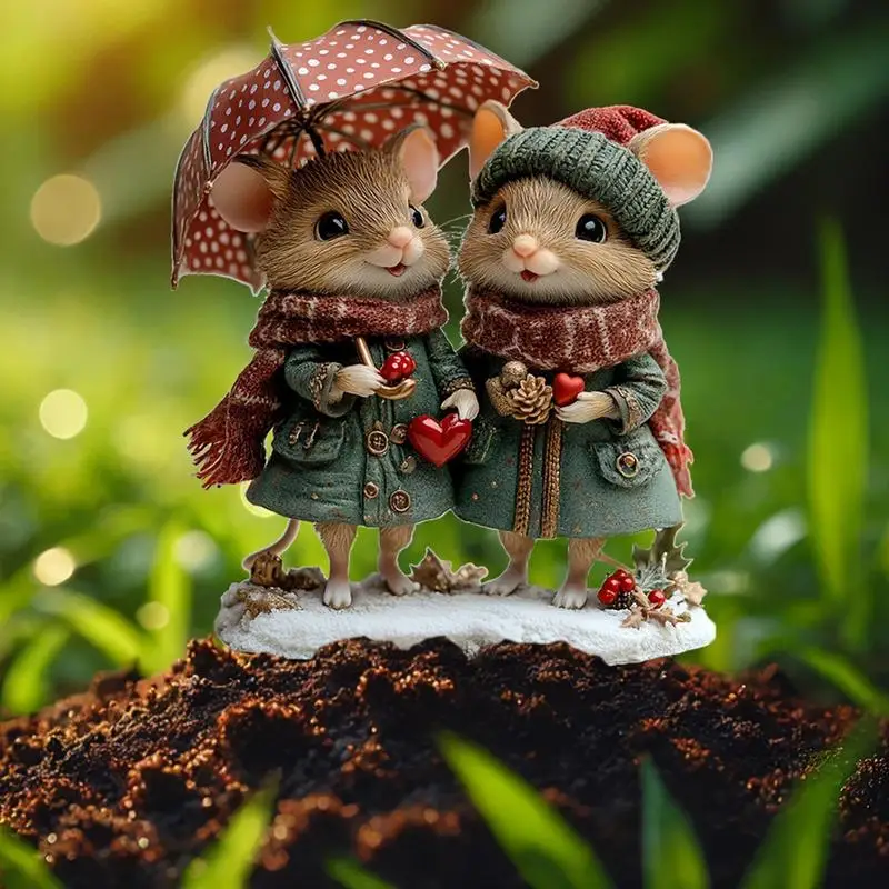 Squirrel Garden Stake 2D Valentine's Day Squirrel Lawn Sign With Stake Umbrella Scarf Design Animal Ground Plug For Potted