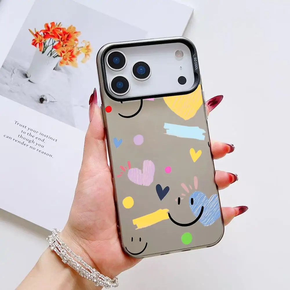 INS موضة ابتسامة جراب هاتف آيفون 17 16 15 14 13 12 11 برو ماكس الهواء ماتي ليزر أورورا للصدمات فوندا