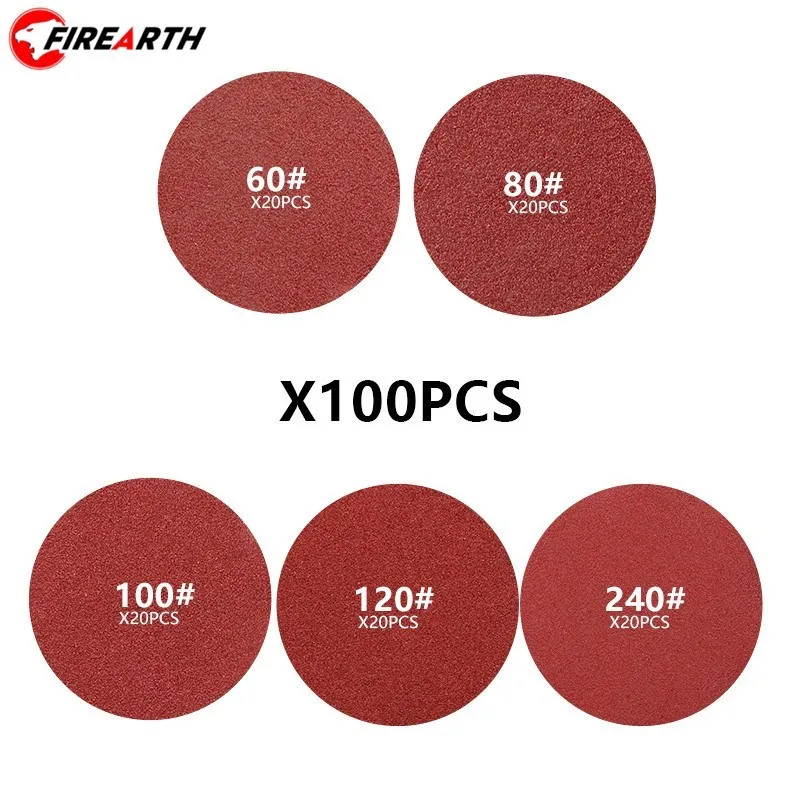 10PCS 5 Inch 127MM Aluminum Oxide Dry Sandpaper Sanding Discs Hook Loop For Stone Round Red Disk Sand Sheets Disc Self Adhesive