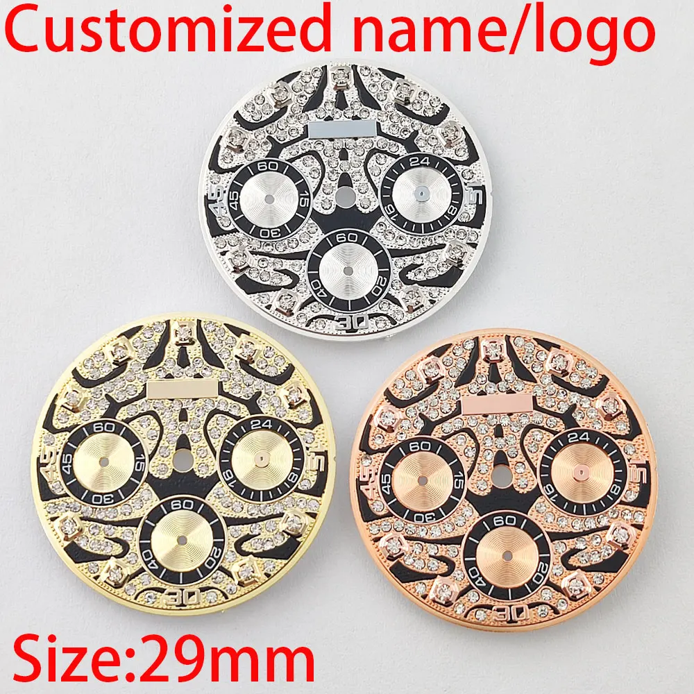 

29mm dial vk63 dial customizable logo tiger diamond dial suitable for Vk63 quartz movement Watch replacement parts