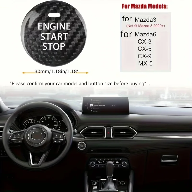 1 Stück Kohlefaser-Start-Stopp-Knopf-Abdeckung Zündschalter-Dekoraufkleber für Mazda3 Mazda6 CX3 CX5 CX9 MX5 Miata Modifikation – Detail 5