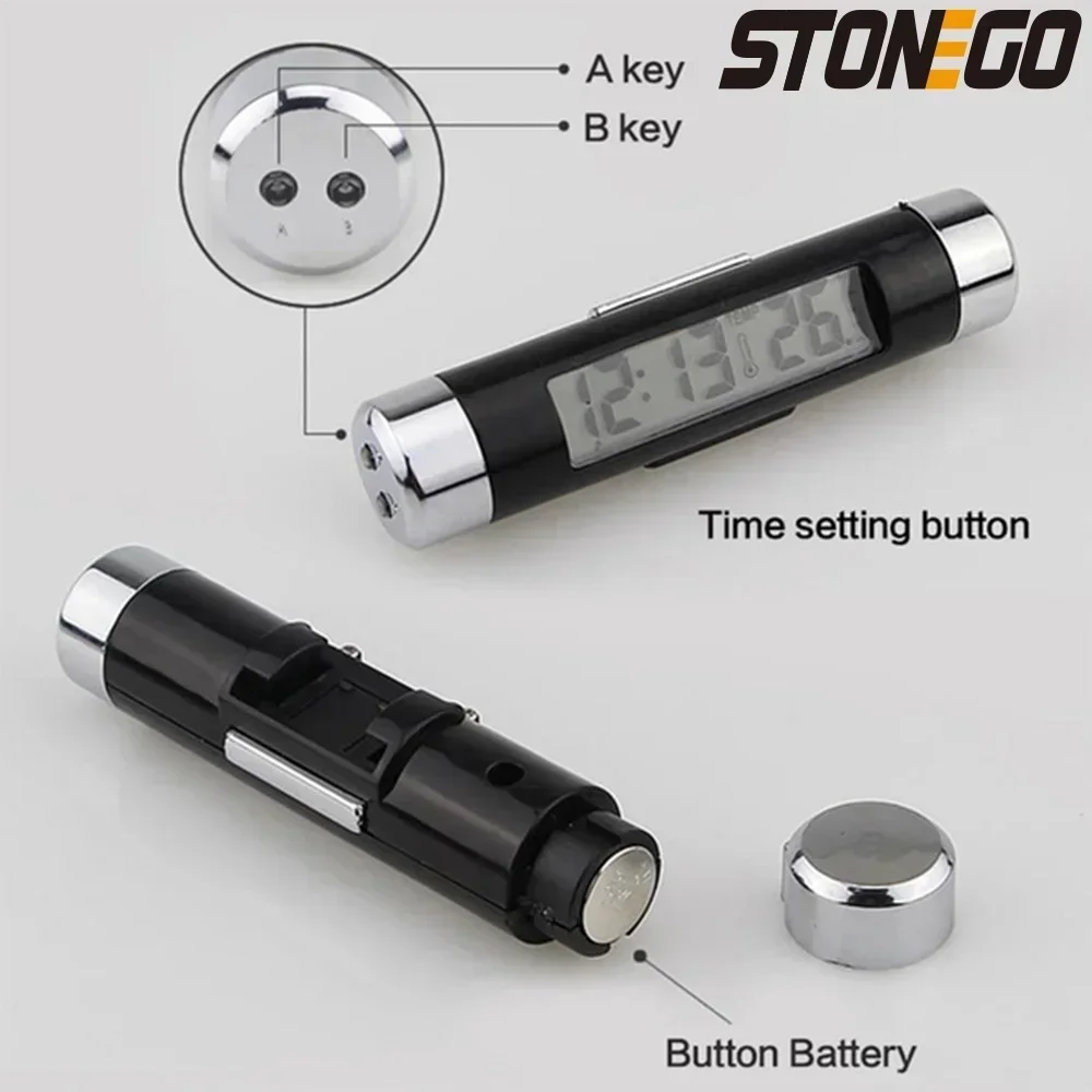 ساعة رقمية لميزان الحرارة LCD للسيارة 2 في 1 ساعة إلكترونية للسيارات مع مشبك لمراقبة درجة الحرارة التلقائية #5