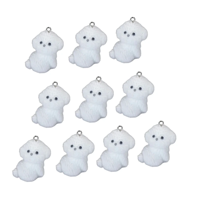 Adorable Flocking Puppy Dog Charm Trendy Resin Flocking Dog Shaped Pendant for Youthful Statement Pieces