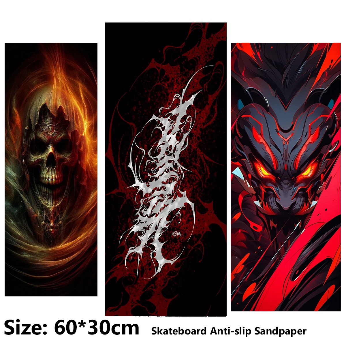 Electric Scooter Anti-slip Sticker Sandpaper Skateboard GripTape Sheet 60*30cm Flaming Skull Alien Pattern