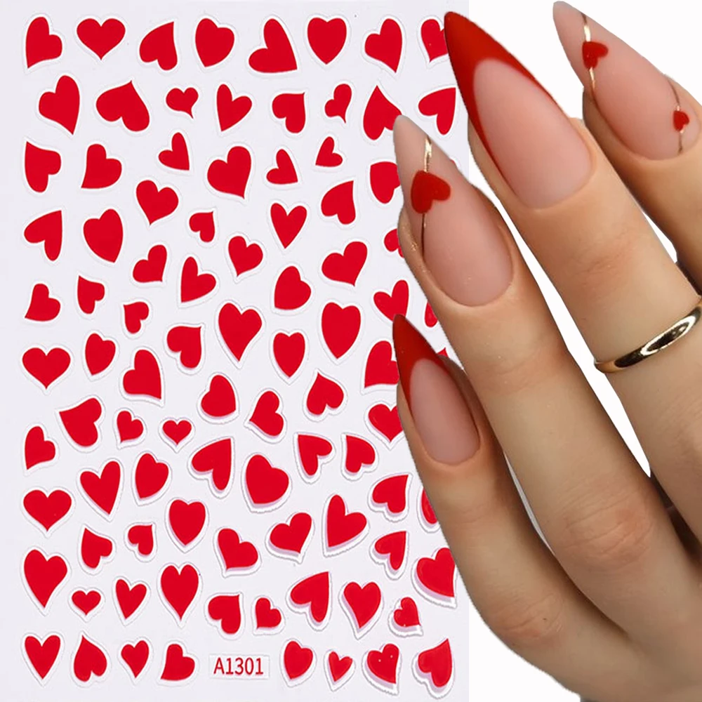 Autocollants 3D Leon Red Love Coussins Nail Art, décalcomanies, breloques, conception d'ongles, décorations de curseur auto-adhésives, feuilles de tatouage, manucure