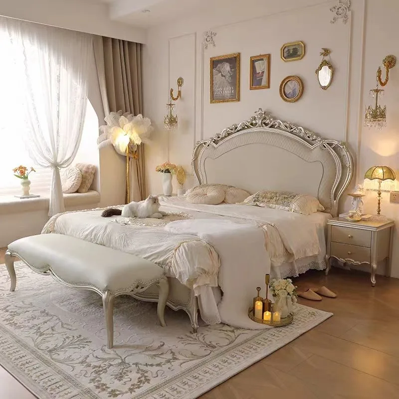European Hand Made Solid Wood Bedroom Furniture European Style Classic Bed Luxury Design Soft Royal Bed